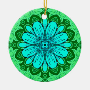 Geometrisk Daisy Mönster i turkos och Grönt Julgransprydnad Keramik