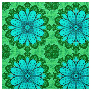 Geometrisk Daisy Mönster i turkos och Grönt Tyg