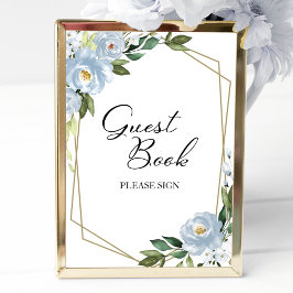 Geometrisk dammig blå blomster gästboksskrivelse poster