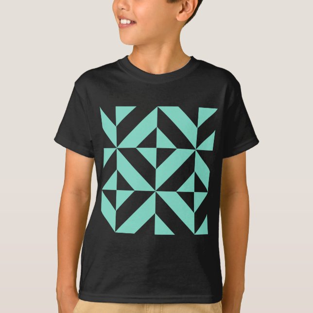 Geometrisk dekobokub Mönster i Grönten Seafoam Tee Shirt (Framsida)