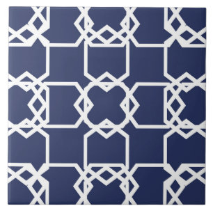Geometrisk, dekorativ, modern, marinblå, vit kakelplatta