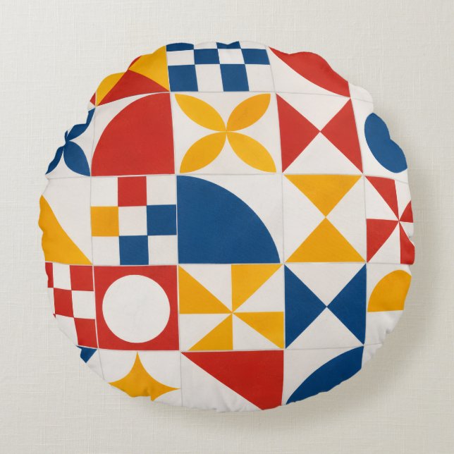 Geometrisk Dekorativ Rund Kudde (Framsidan)