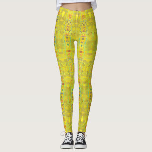 Geometrisk design för gyllene gröntar kattunge-rös leggings