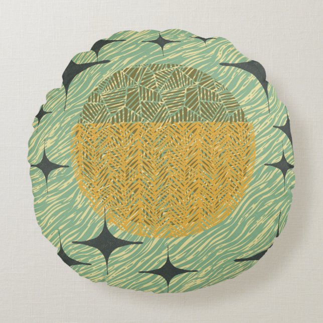 Geometrisk design för medelcentersålder rund kudde (Framsidan)