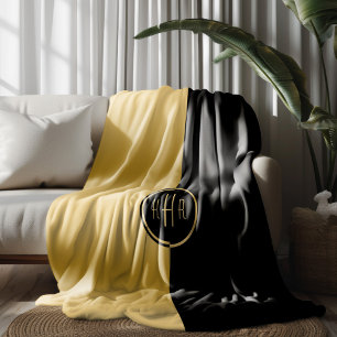 Geometrisk design för personlig Black & Guld Fleecefilt