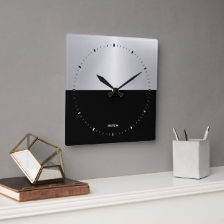 Geometrisk design för svart och Silver-Skärm Fyrkantig Klocka