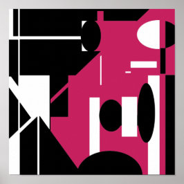 Geometrisk design för svart vit Ro-röd Abstrakt Poster