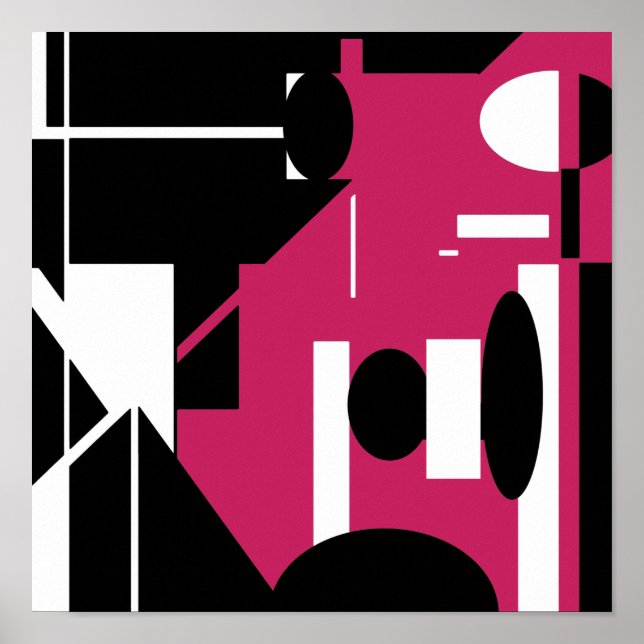 Geometrisk design för svart vit Ro-röd Abstrakt Poster (Framsidan)
