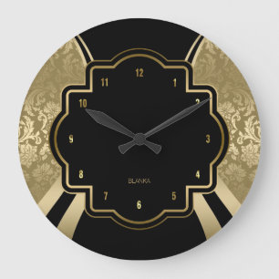 Geometrisk design för svarta och Guld-skademask Stor Klocka