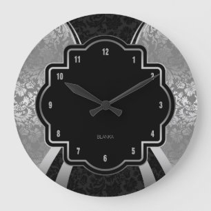 Geometrisk design för svarta och Silver-skademask Stor Klocka