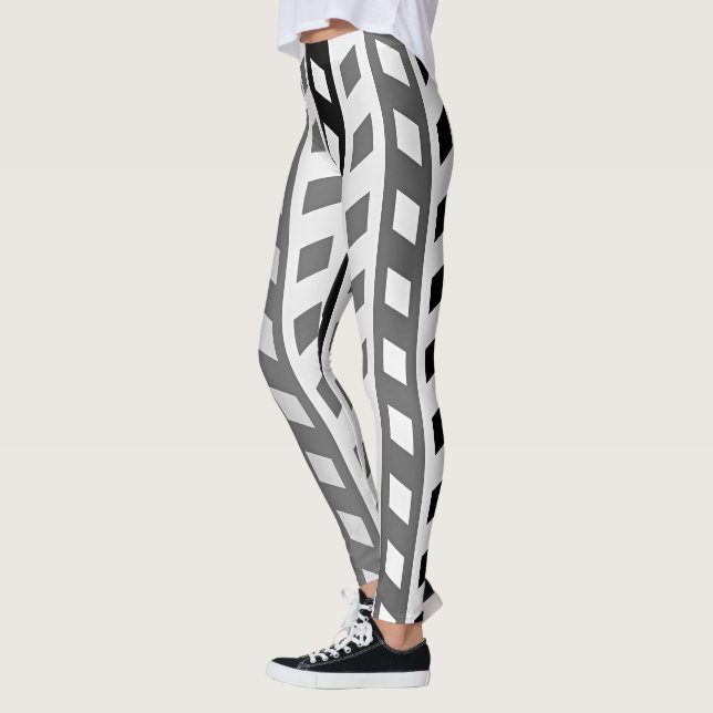 Geometrisk design, grå, svart, vit, leggings (Vänster)