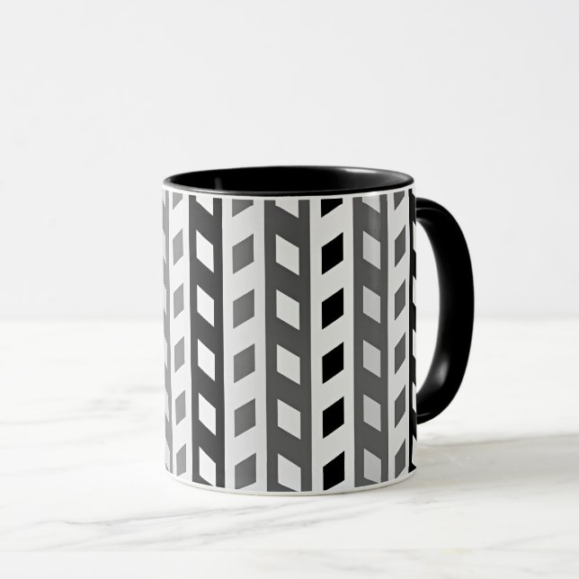 Geometrisk design, grå, svart, vit, mugg (Framsida höger)