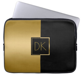 Geometrisk design i Classy Black & Guld Laptop Fodral