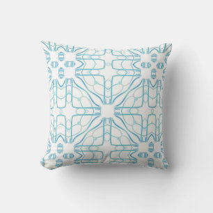 Geometrisk design i lugn vattenblått och vitt kudde