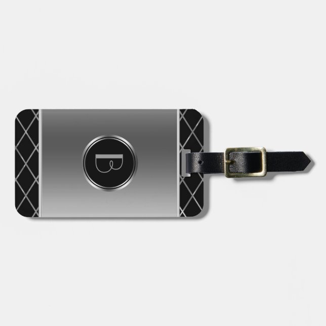 Geometrisk design i svart och metallisk Silver Bagagebricka (Horisontell Framsida)