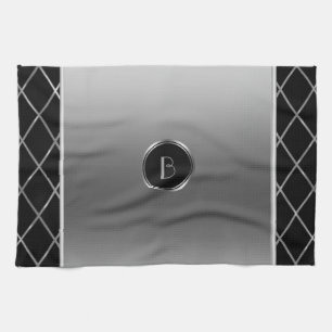 Geometrisk design i svart och metallisk Silver Kökshandduk
