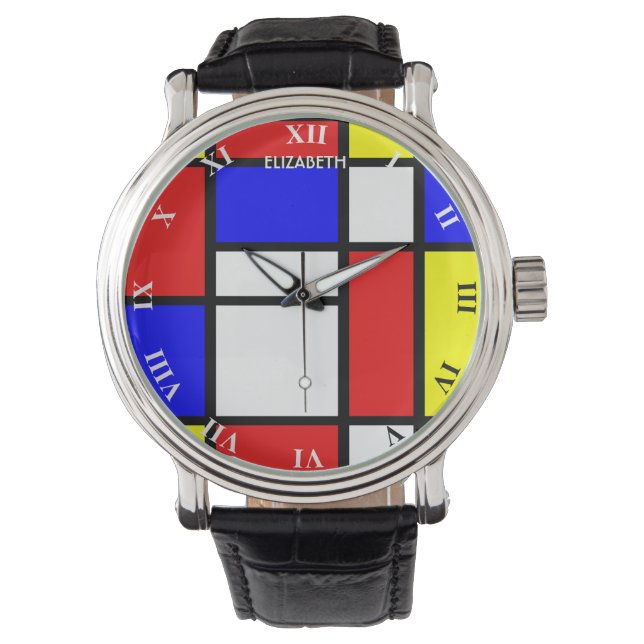Geometrisk design Mondrian Inspired Modern Art Armbandsur (Framsida)