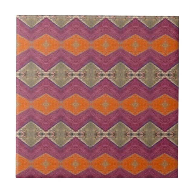 Geometrisk design orange lila beige kakelplatta (Framsidan)