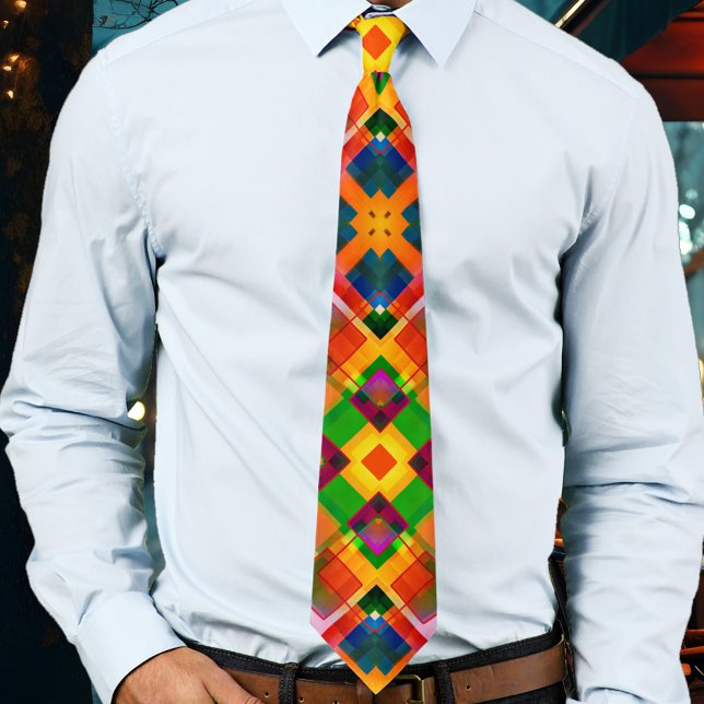 Geometrisk designtid för modern färgfull Abstrakt Slips (Tie with a modern version of the classic plaid, an abstract geometric pattern in bright colors)