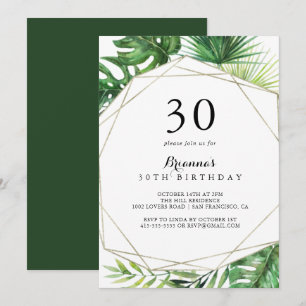 Geometrisk destination Tropical 30års födelsedag P Inbjudningar