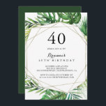 Geometrisk destination Tropical 40:e födelsedagen  Inbjudningar<br><div class="desc">Den här geometriska destinationen - tropiska 40-årsfestinbjudan är perfekt för en enkel födelsedagsfest. Konstruktionen har handmålad vattenfärg grönt handflatan och banan löv som är väl placerad i vackra buketter och som fäster ett guld geometriskt ram.</div>
