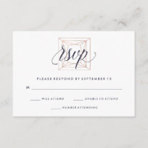 Geometrisk diamant bröllop RSVP Midnight Blue Text
