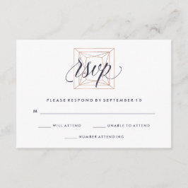Geometrisk diamant bröllop RSVP Midnight Blue Text OSA Kort