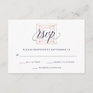 Geometrisk diamant bröllop RSVP Midnight Blue Text OSA Kort