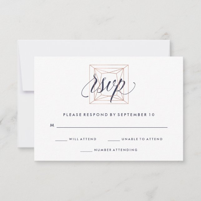 Geometrisk diamant bröllop RSVP Midnight Blue Text OSA Kort (Framsida)