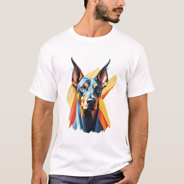 Geometrisk Dobermann – Färgglad Modern Hund T-Shir T Shirt (Framsida)