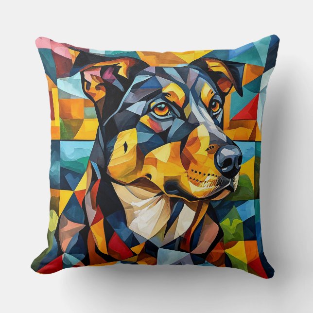 Geometrisk Dobermann Hundporträtt Modern Dekor Kudde (Framsida)