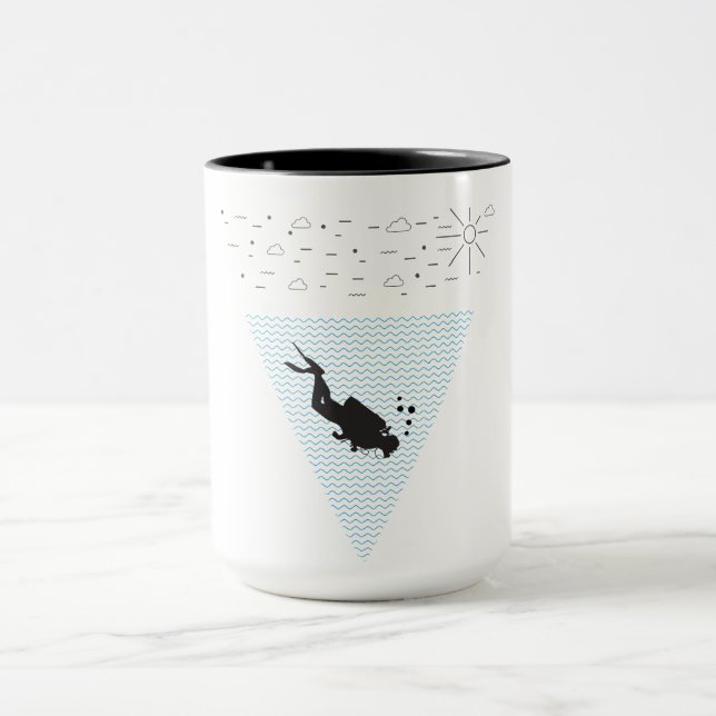 Geometrisk Dyka Retro Scuba Diver 70s Beach Mugg (Center)