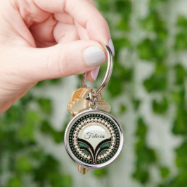 Geometrisk Elegant för Art Deco-Vintage Rund Silverfärgad Nyckelring