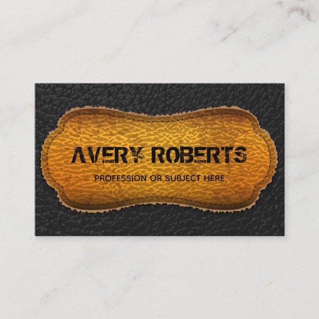 Geometrisk Elegant för svart gult i Faux-läder Visitkort (Framsida)