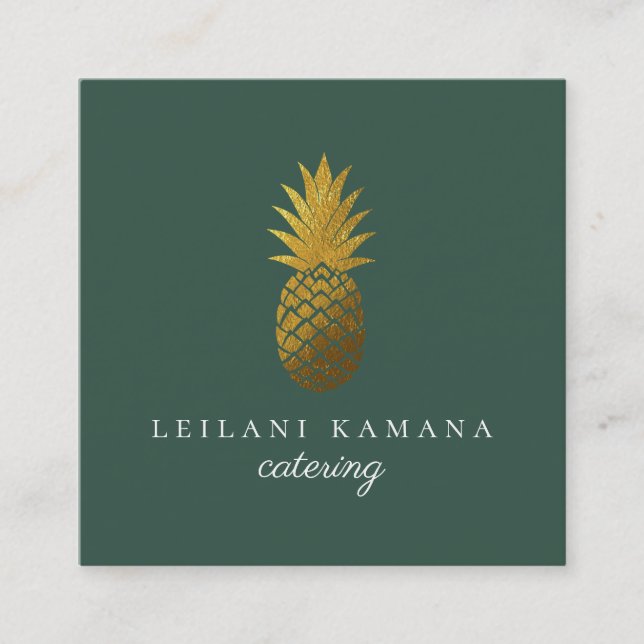 Geometrisk elegant guld- ananas fyrkantigt visitkort (Framsida)