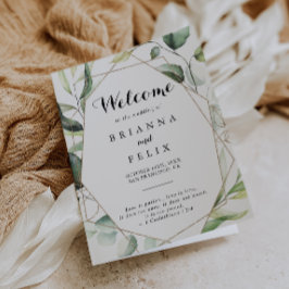 Geometrisk Elegant Guld Greenery Foltyed Bröllop Program