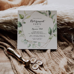 Geometrisk Elegant Guld Greenery Pension Party Inbjudningar