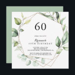 Geometrisk Elegant Guld Grönt 60:e Födelsedagsfest Inbjudningar<br><div class="desc">Denna geometriska elegant guld grönt 60:e födelsedagsfest inbjudan är perfekt för en enkel födelsedagsfest. Konstruktionen har handmålade botaniska gröntar av eukalyptus löv,  som adorerar ett guld-geometriskt ram.</div>