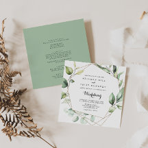 Geometrisk Elegant Guld Grönt Front & Back Bröllop