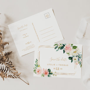 Geometrisk Elegant i Greenery & Guld Spara datum Vykort