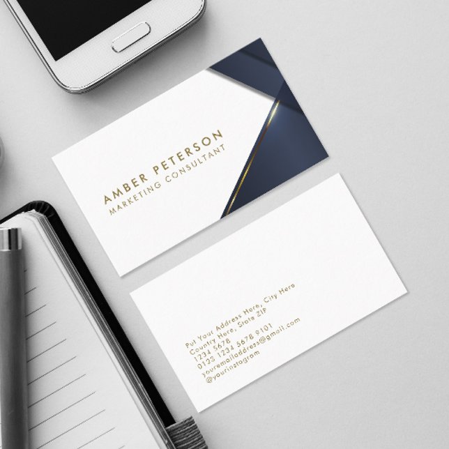 Geometrisk elegant | Modern Guld Line Professionel Visitkort (Front and back)