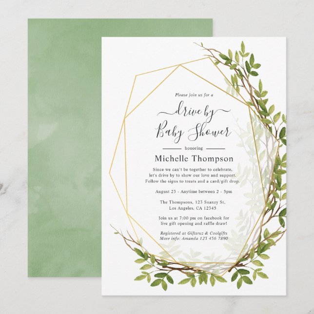 Geometrisk enhet för vattenfärg vid visning inbjudningar (Fram/baksida)