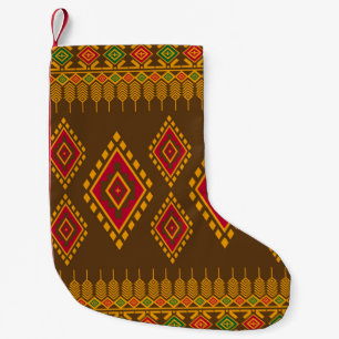 Geometrisk etnisk, traditionell design, sömlös bas liten julstrumpa