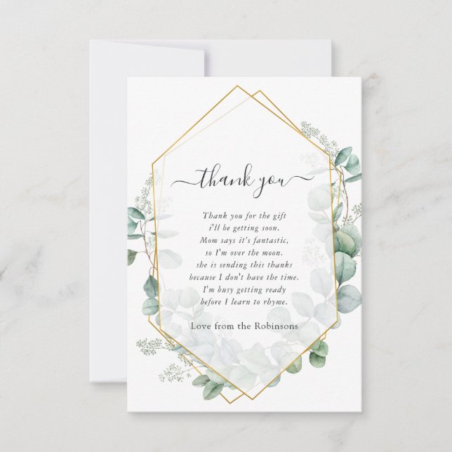 Geometrisk Eukalyptus Baby Shower Tack Kort (Framsida)