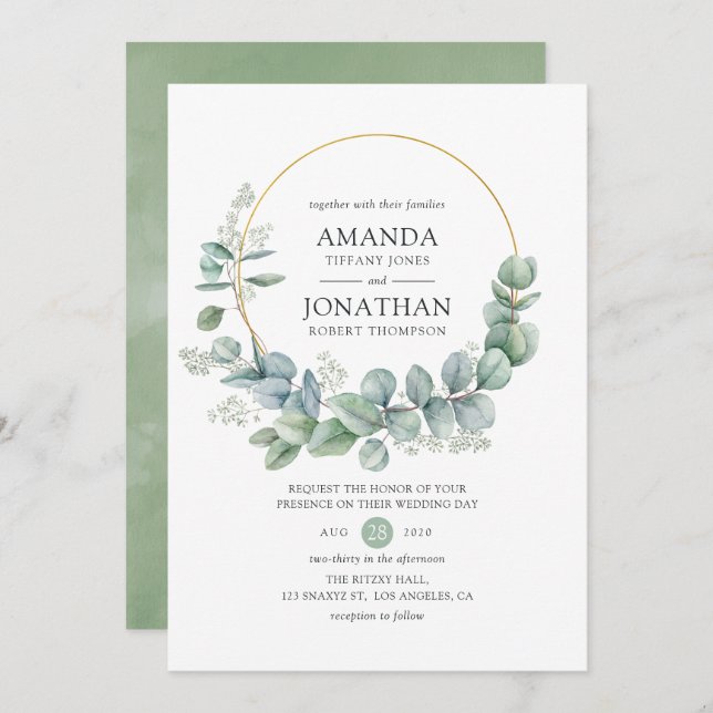 Geometrisk eukalyptus Bröllop Inbjudningar (Fram/baksida)