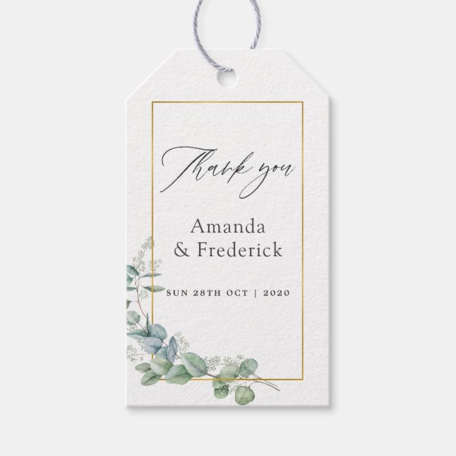 Geometrisk eukalyptus Bröllop Presentetikett (Framsidan)