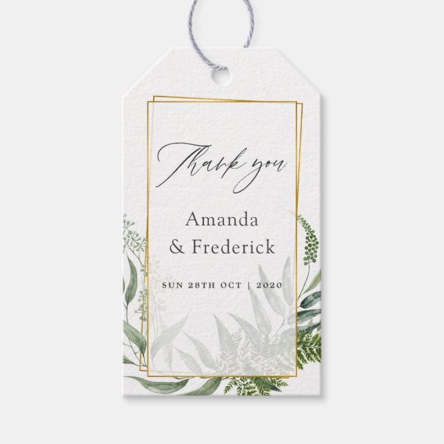 Geometrisk eukalyptus Bröllop Presentetikett (Framsidan)