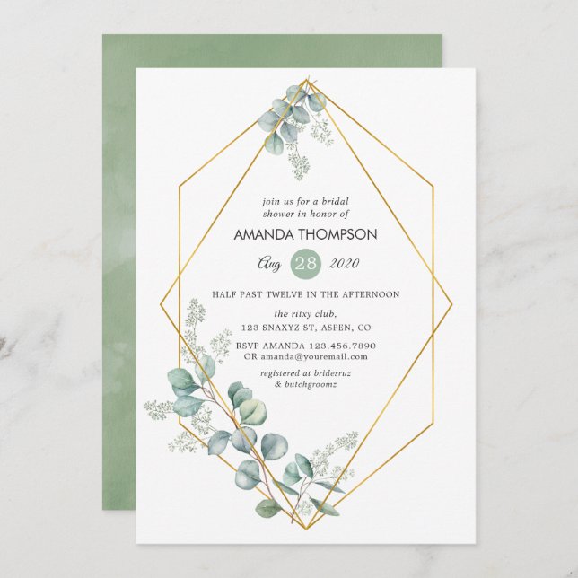 Geometrisk eukalyptus-Möhippa för vattenfärg Inbjudningar (Fram/baksida)