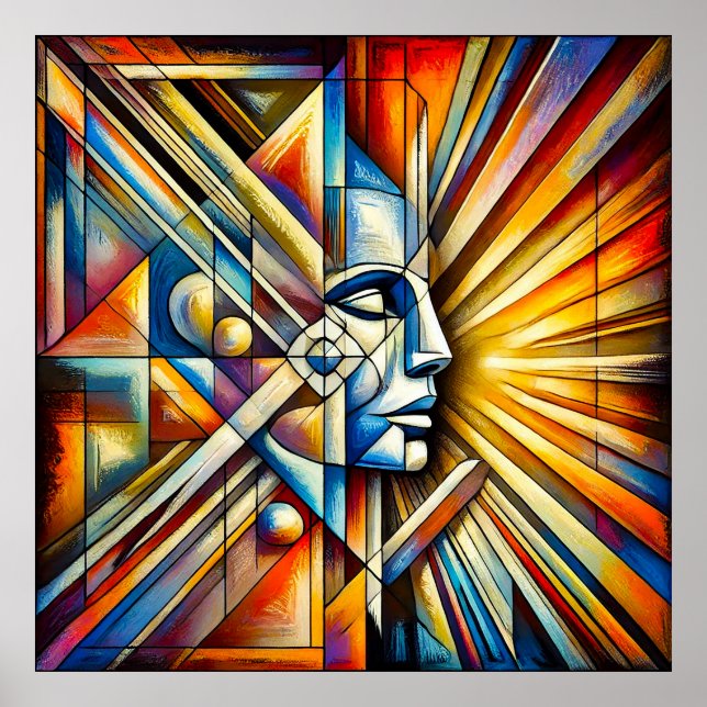 🎨 Geometrisk färg ansiktskonst för modern väggdek Poster (Framsidan)
