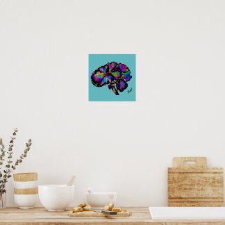 Geometrisk färg- och blommigt-hjärna poster